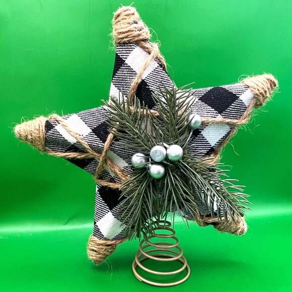 Handmade Buffalo Plaid Star Christmas Tree Topper Rustic Farmhouse Holiday Décor - Picture 1 of 12